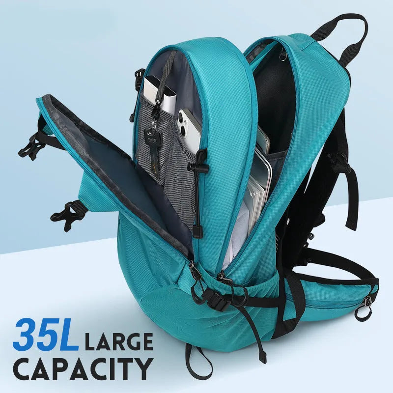Outdoor multifunctional waterproof hiking backpack in black with Oxford cloth and folding design