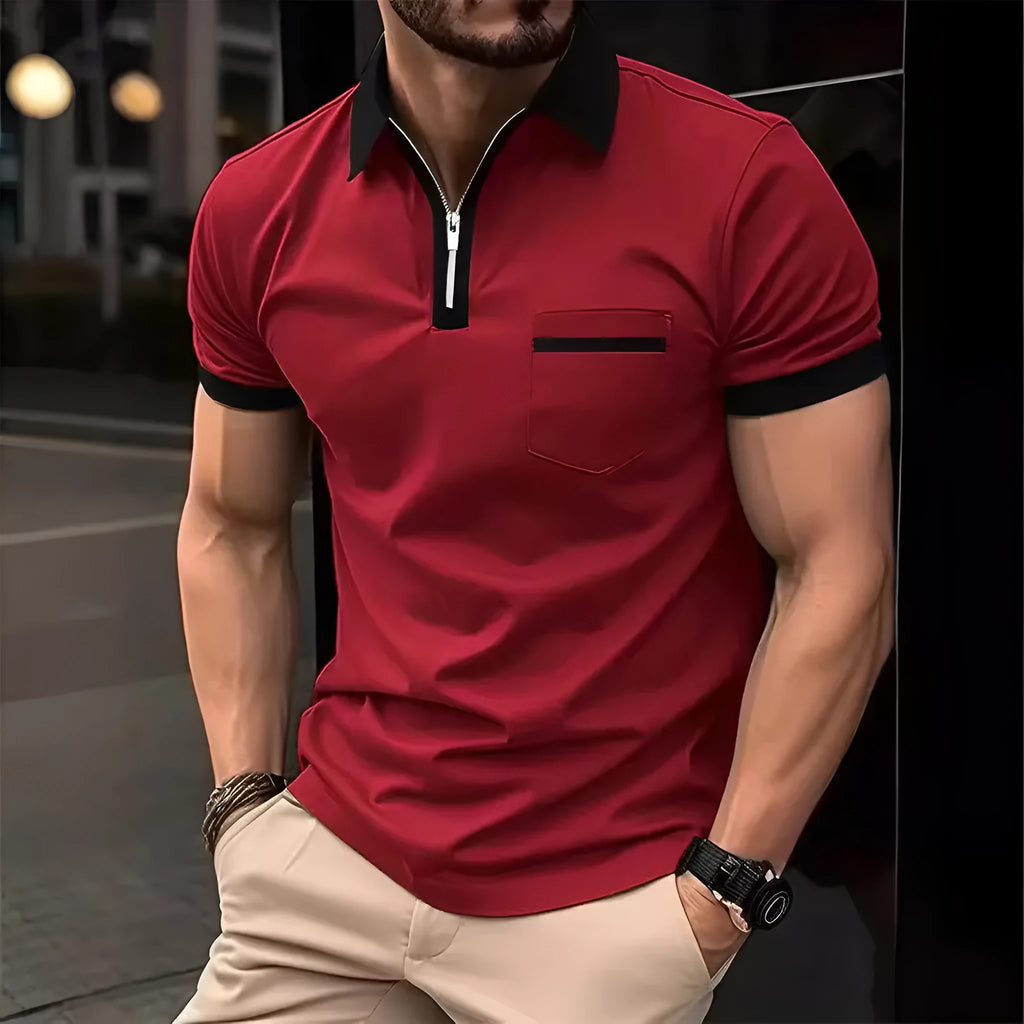 Men's casual short sleeve polo shirt with chest pocket in multiple colour combinations