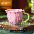 500ml ceramic breakfast cup with red floral pastoral pattern on white background.