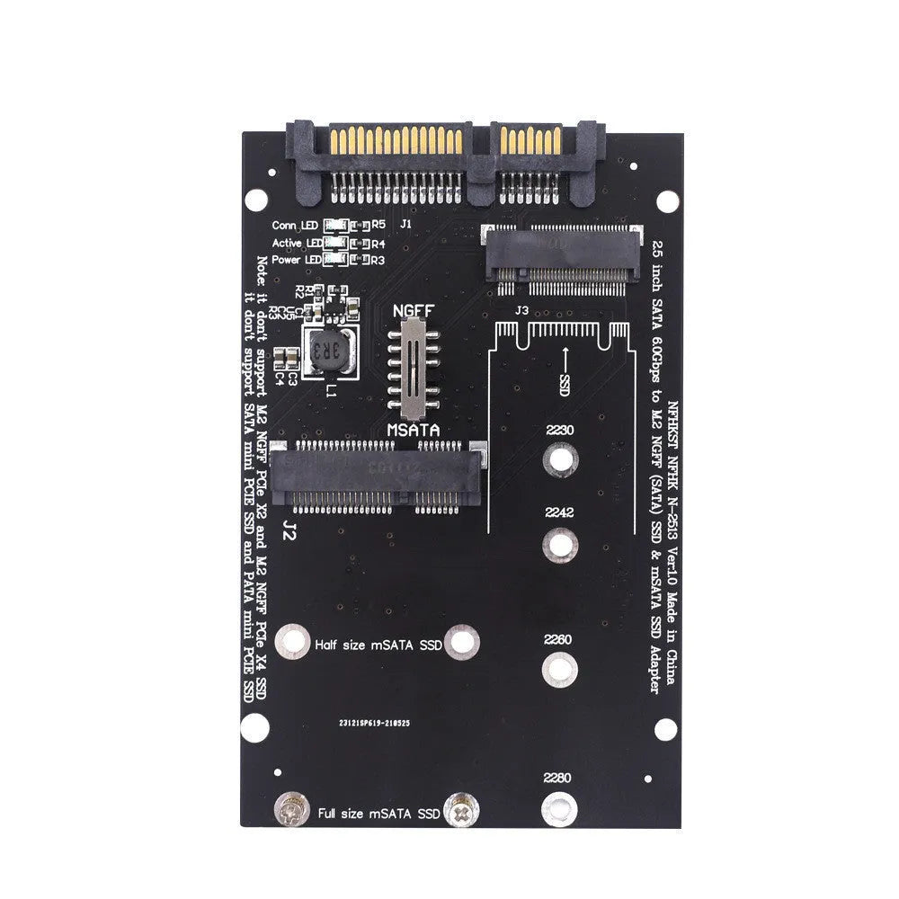 Black SATA3 to M.2 NGFF MSATA SSD conversion adapter card with connectors