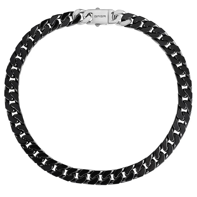 Classic patchwork ceramic chain necklace in black and white with titanium steel options, 13mm width, 45cm length