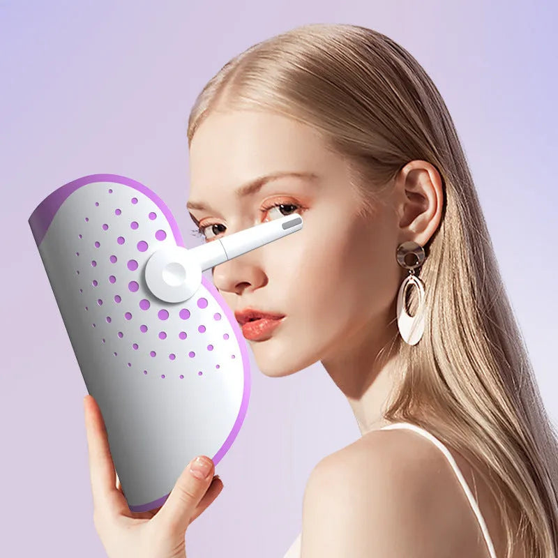 White and purple photon IPL beauty mask device for home skincare with plug-in power cable