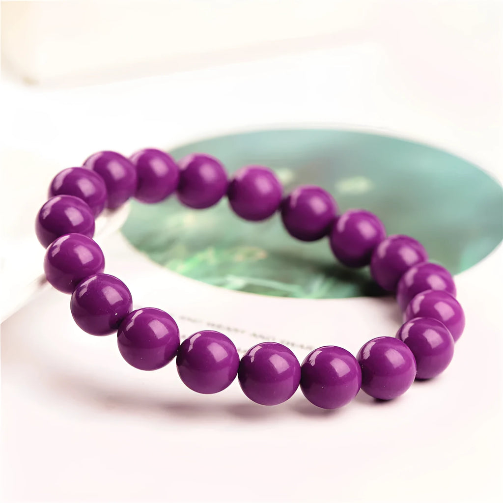 Jiuya purple mica crystal bracelet with polished beads in single circle design