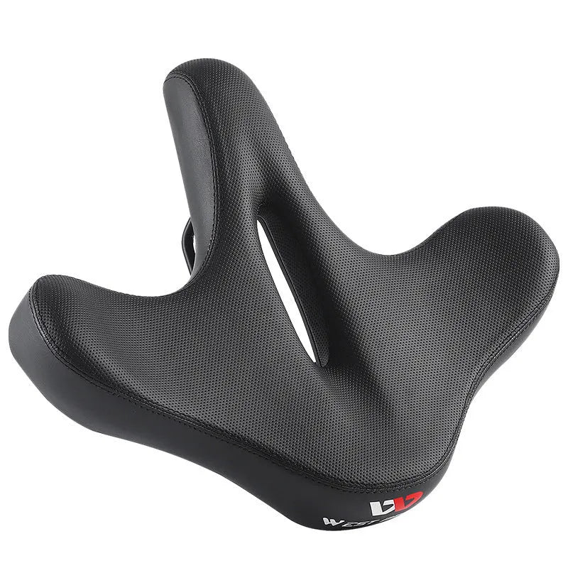 Black bicycle seat cushion with leather cover and foam padding