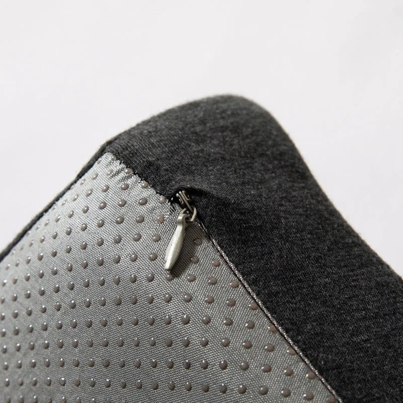 Memory foam office seat cushion in grey on a chair, showing its 36x40cm rectangular shape.