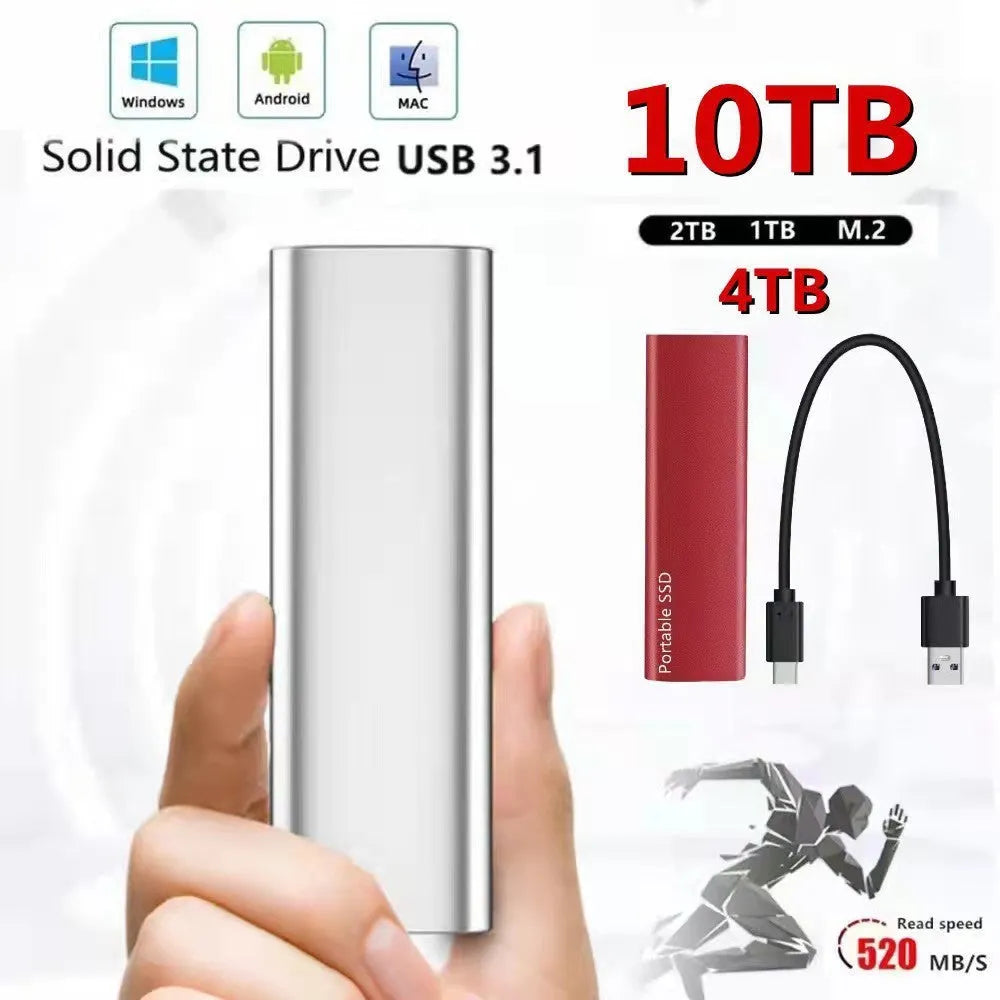 Ultra-thin metal external SSD portable hard drive in red, showing slim profile.