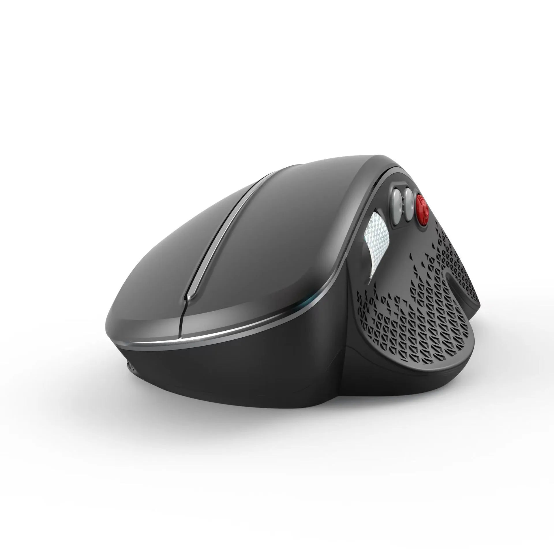 Black T32 wireless vertical ergonomic mouse with aluminium side roller on a desk