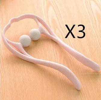 Blue plastic neck massager with hand roller and bracket for pressure point therapy on neck and shoulders