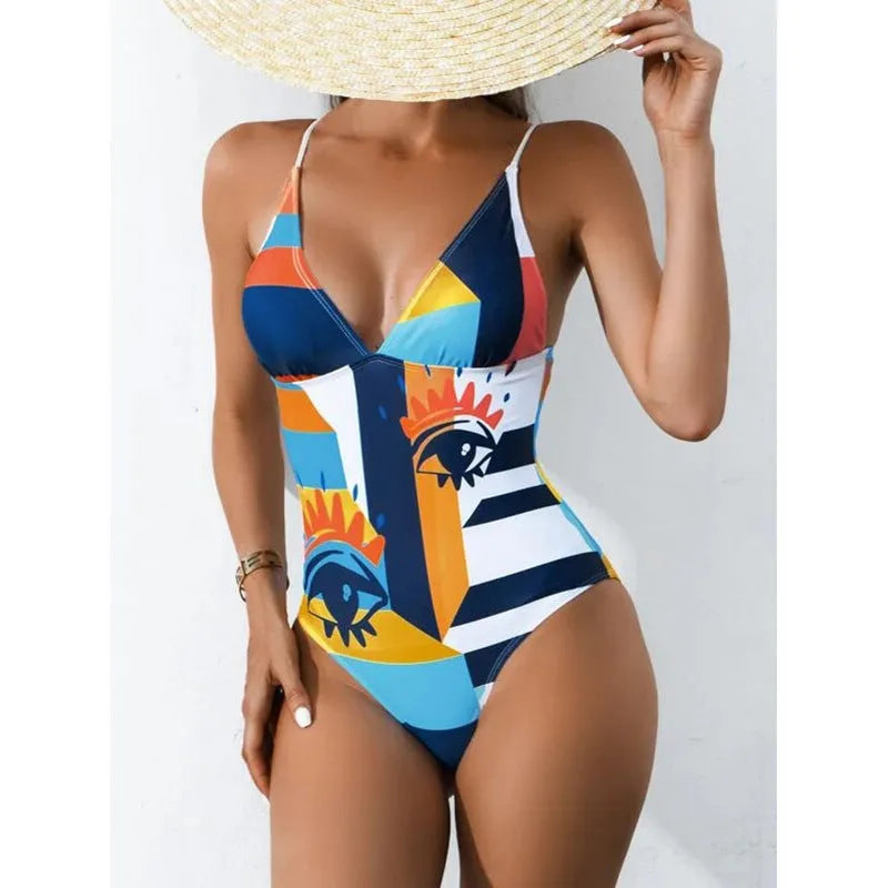 Women's plus size solid colour backless swimsuit in blue with high elasticity construction