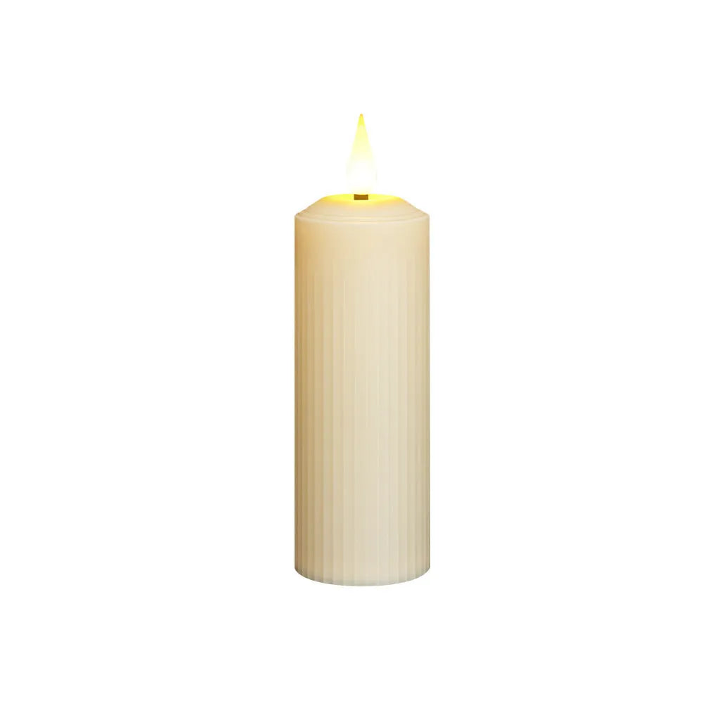 Beige simulation charging electronic candle lamp with water droplet head and remote control, 19.2 x 17.6 x 5.3 cm, ABS plastic
