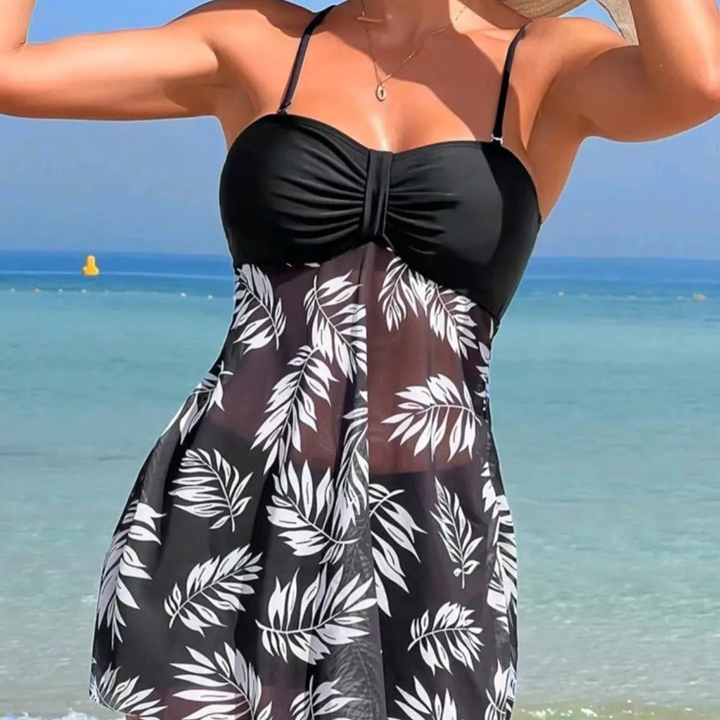 Women's high waist mesh swimsuit split boxers in black, blue, or peacock green