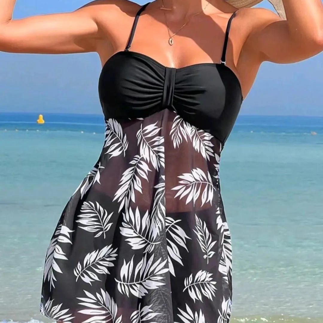 Women's high waist mesh swimsuit split boxers in black, blue, or peacock green