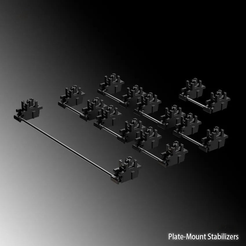 Black and milky white mechanical keyboard stabiliser sets showing 6.25U and 7U satellite axis sizes.