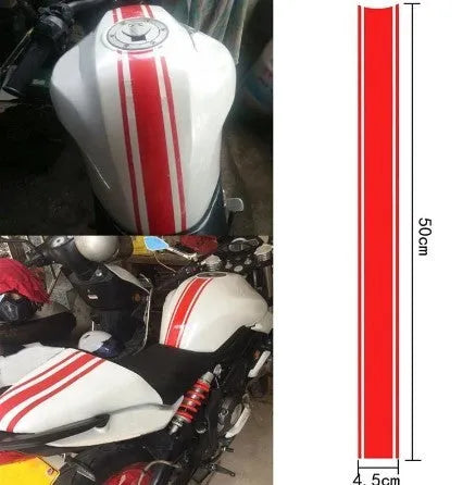 Motorcycle reflective pinstripe decal sheet for petrol tank lid customisation.