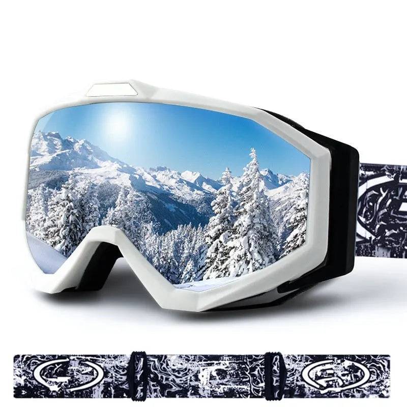 Motorcycle goggles with double-layer anti-fog design in multiple colour options including black frame with grey lens.