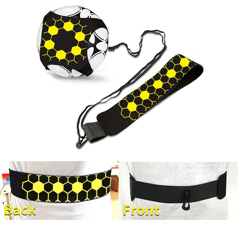 A purple neoprene football juggling belt with a five-corner geometric pattern, laid flat.