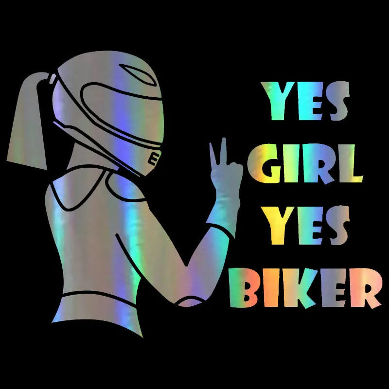 Cool Girl Rider black character vinyl car sticker measuring 16cm by 15cm.