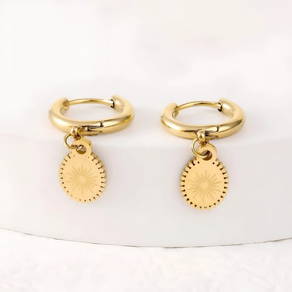 Stainless steel geometric ellipse earrings with non-fading ear buttons in XY-EH005 style