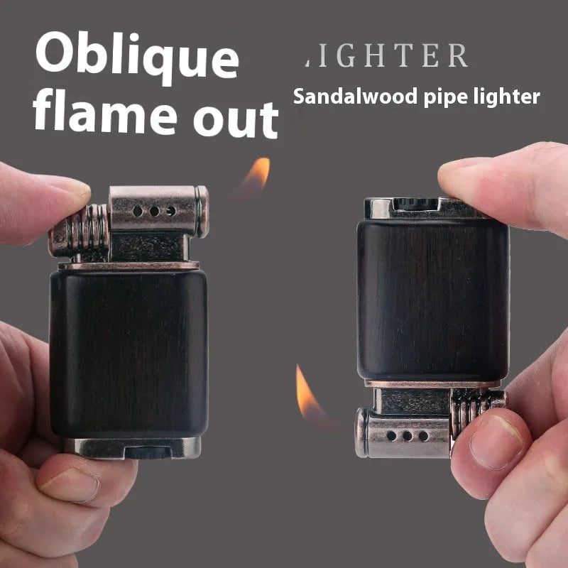 Gas lighter with wooden decorative surfaces including Black Wood and Rosewood designs