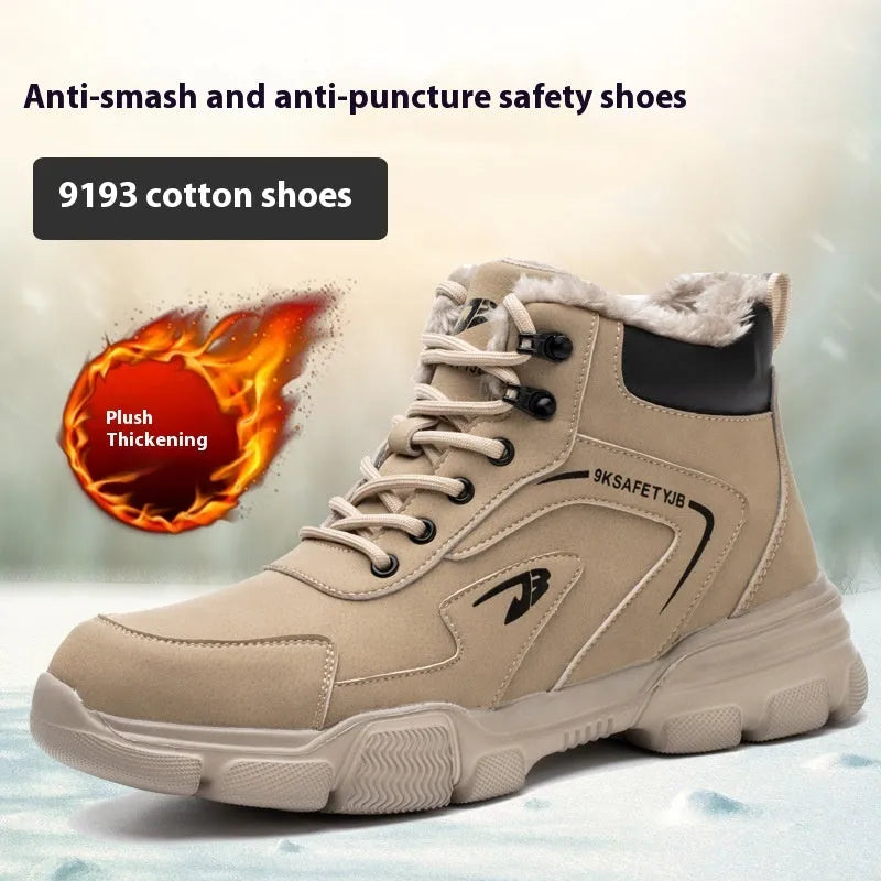 Brown lightweight labour protection safety shoes with leather upper and rubber sole.