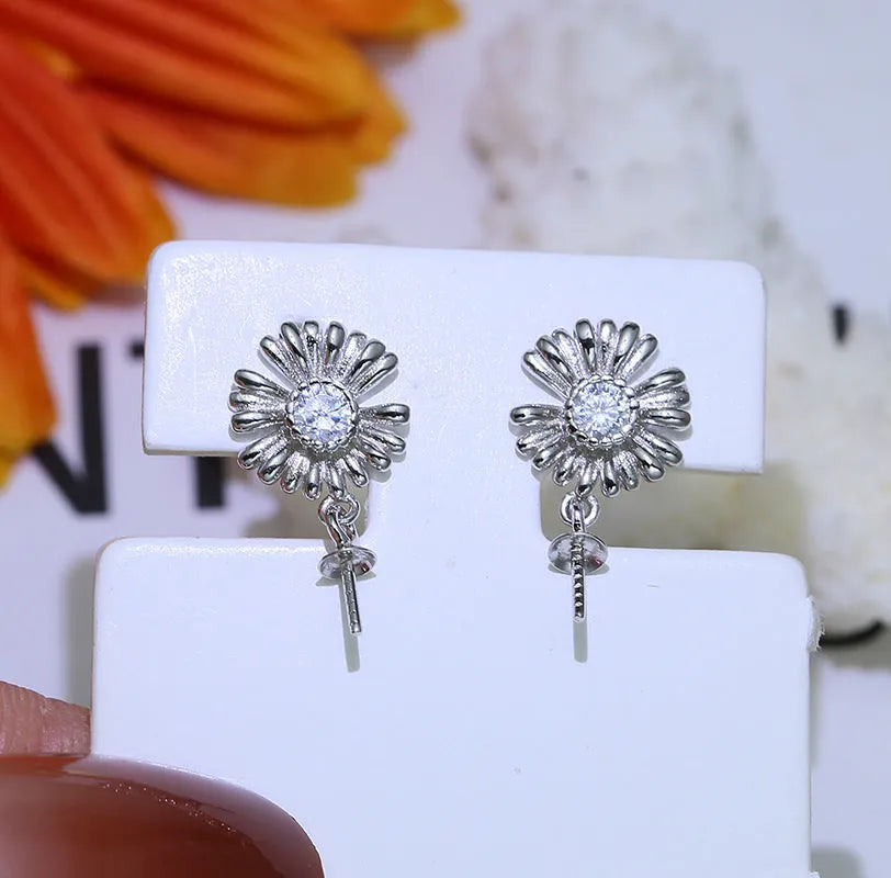 Baroque sterling silver flower earrings with ring holder in silver or gold finish.
