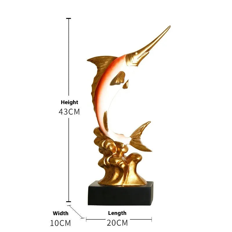 European swordfish resin ornament decorative craft in ocean green, lake blue, coral red or bright gold