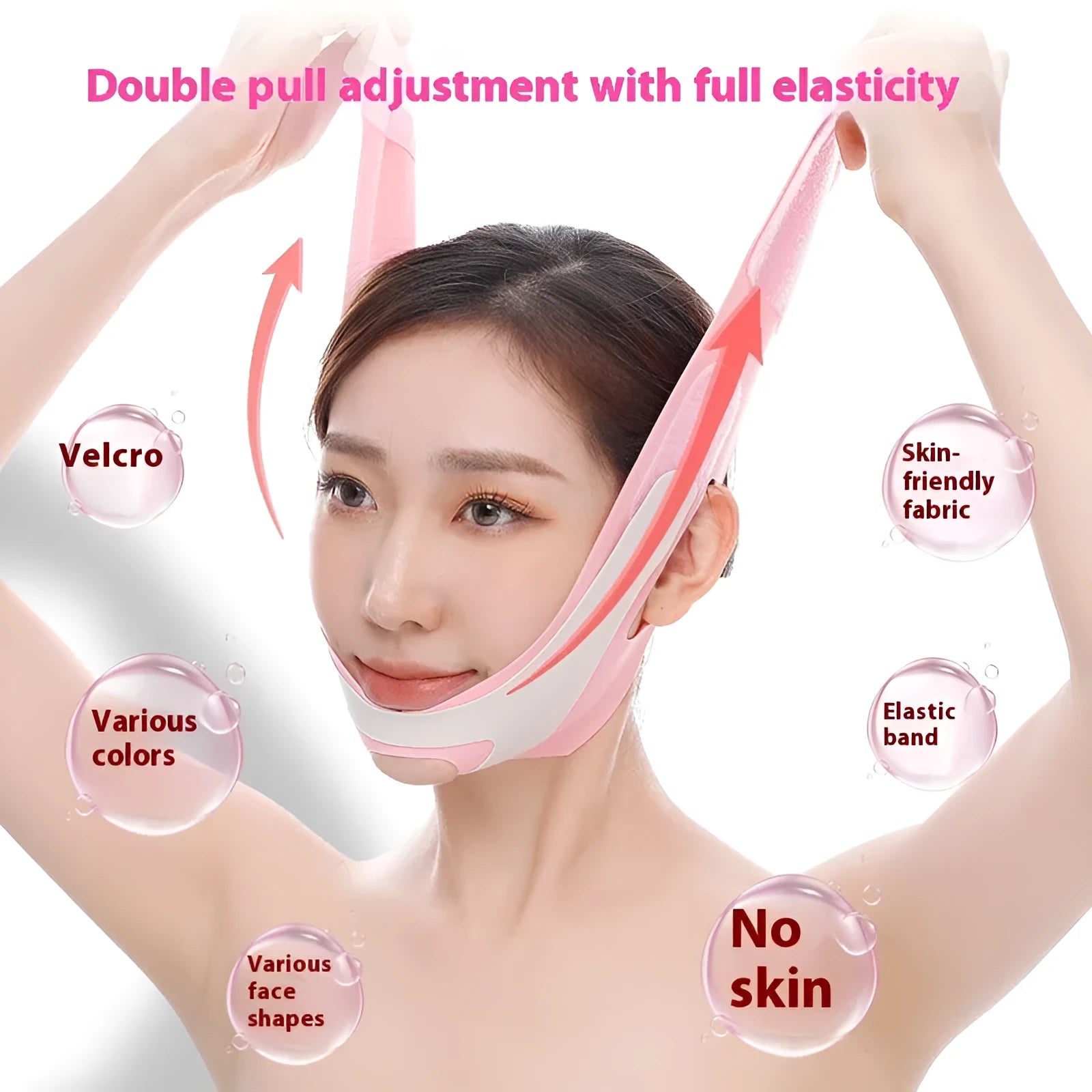 Far infrared elastic V face bandage facial care tool in pink and black colour options