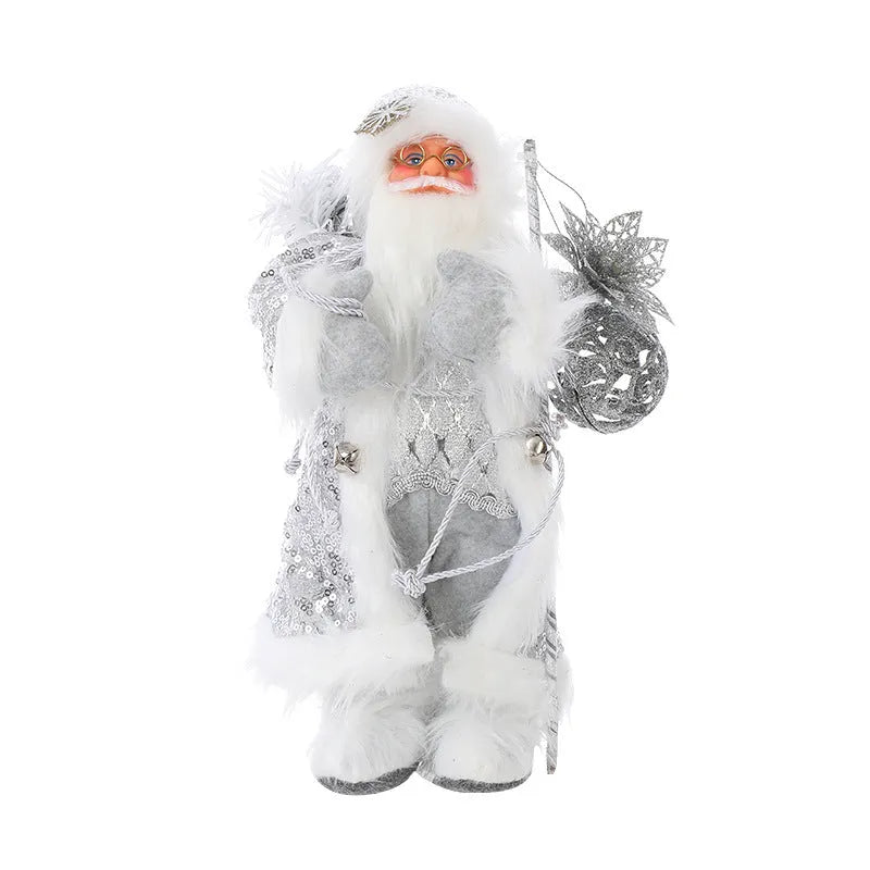 30cm Christmas doll ornament with red sequins old man design, plastic and cloth construction, boxed packaging