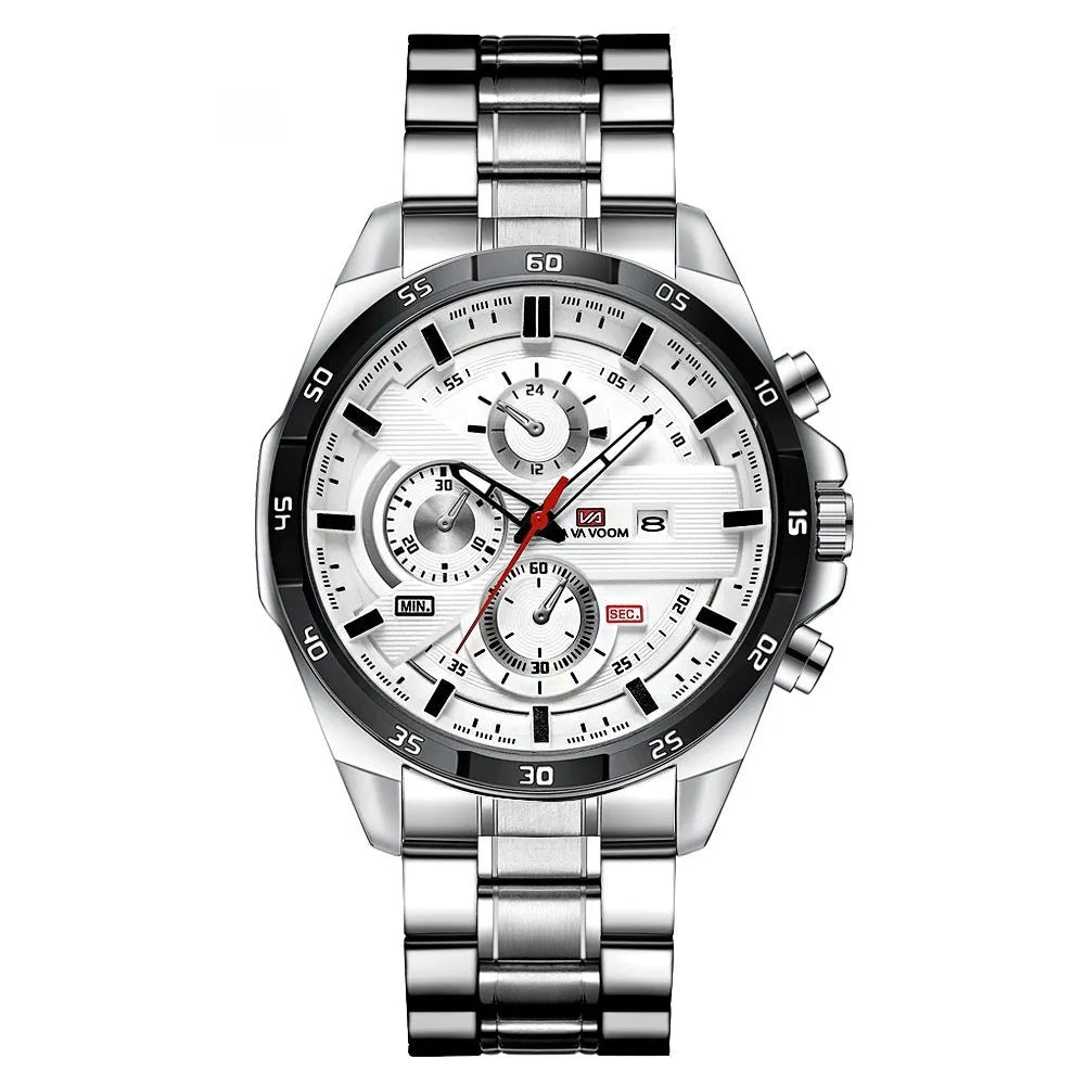 Business casual quartz watch with calendar display and water-resistant construction in multiple colour options