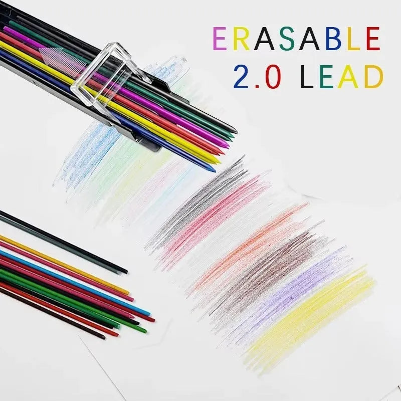 Boxed mechanical pencil lead refills in rainbow colours with plastic tube packaging for drawing