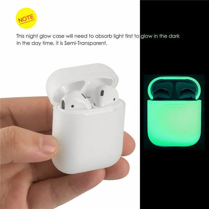 Luminous blue silicone flip-open protective case for Apple AirPods wireless earphones.