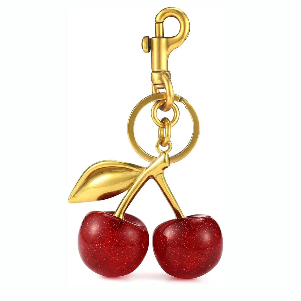Zinc alloy cherry charm key ring with three-dimensional design in red or pink colour