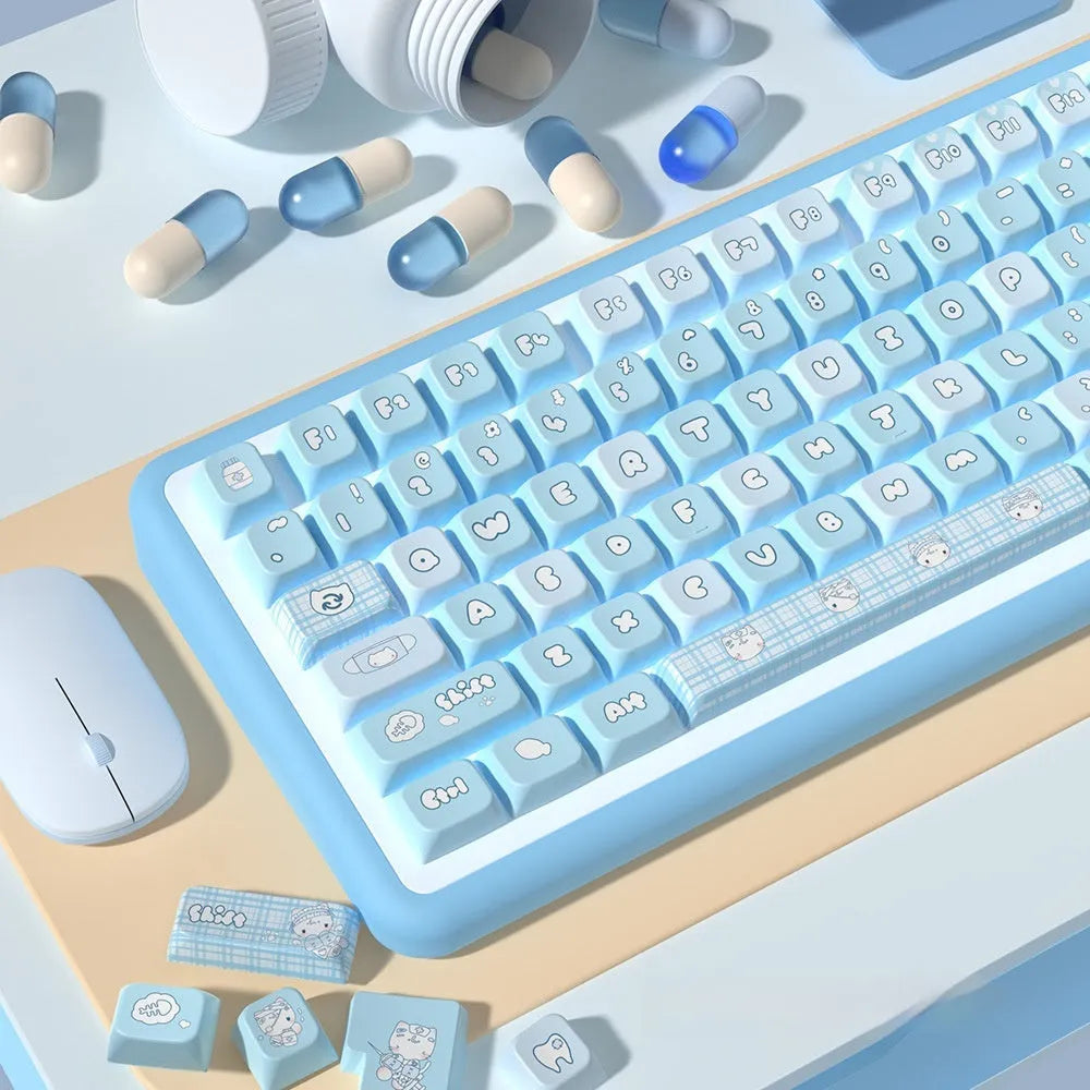 Custom watercolour kitten design mechanical keyboard keycap set on a white background