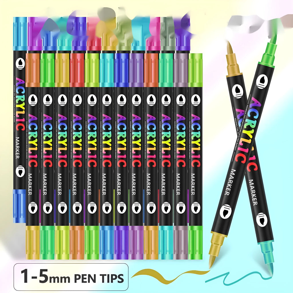 Double-headed two-colour acrylic marker pen set for children's painting with 24 to 168 colours