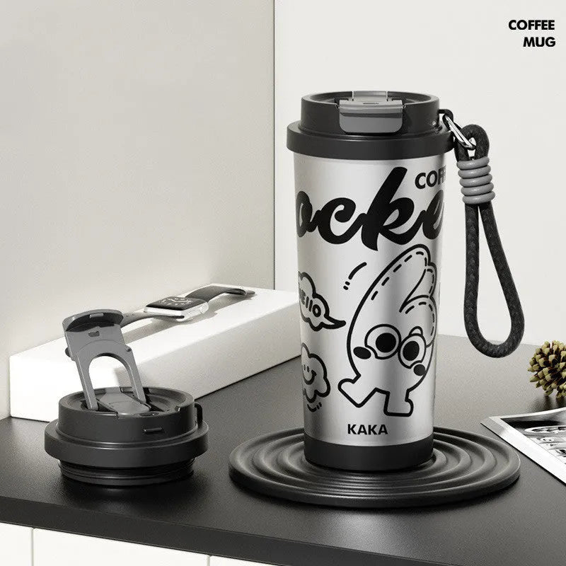 Creative stainless steel vacuum cup with colour options: black, blue and red, green, pink purple.