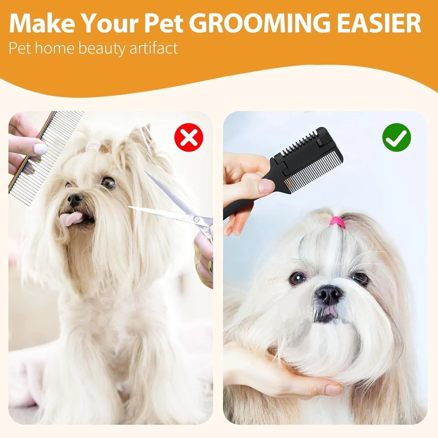A razor comb for dog and cat grooming with a black plastic handle and metal blades, shown with spare blades.