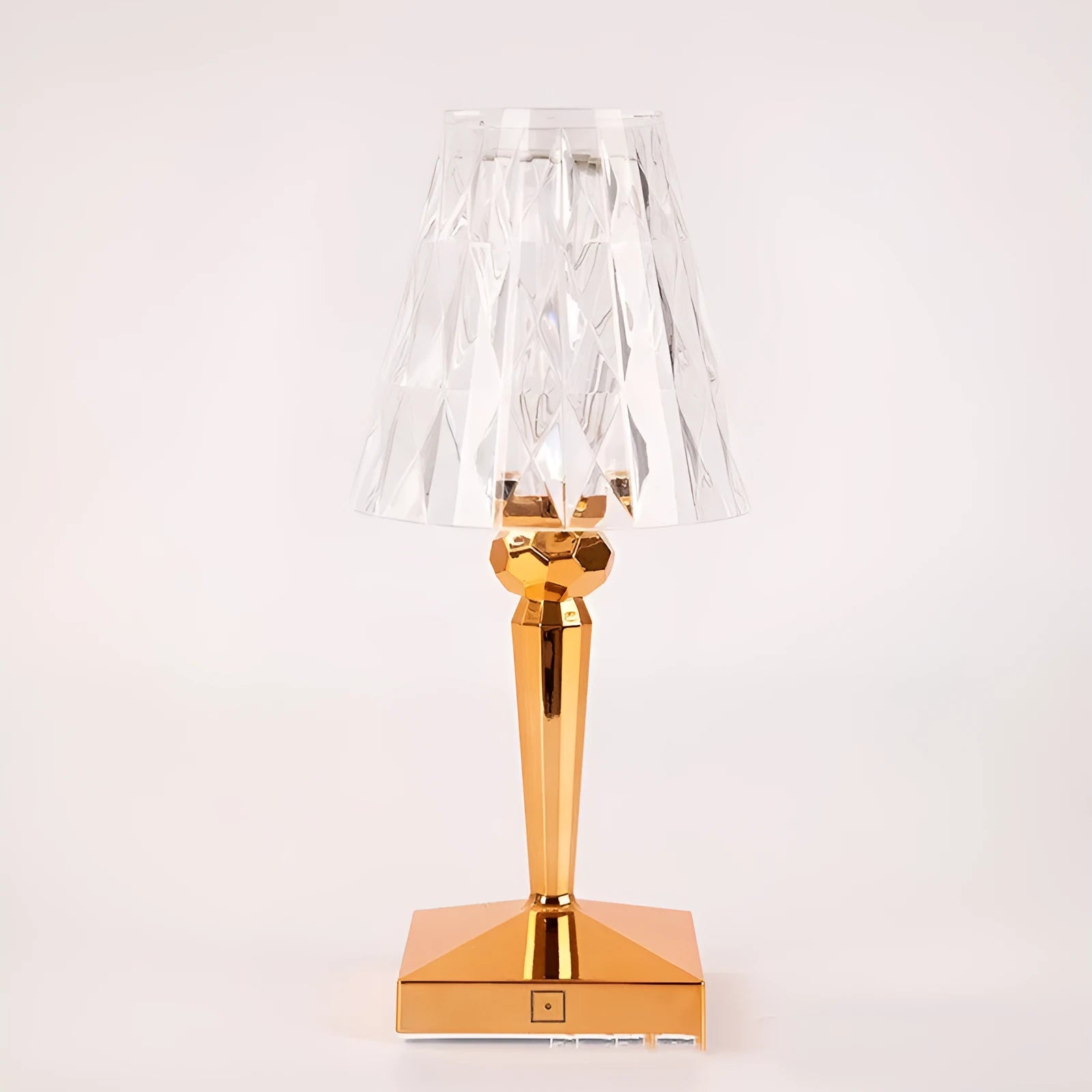 Rose gold plated portable touch projection night light with acrylic base and dimmable lighting