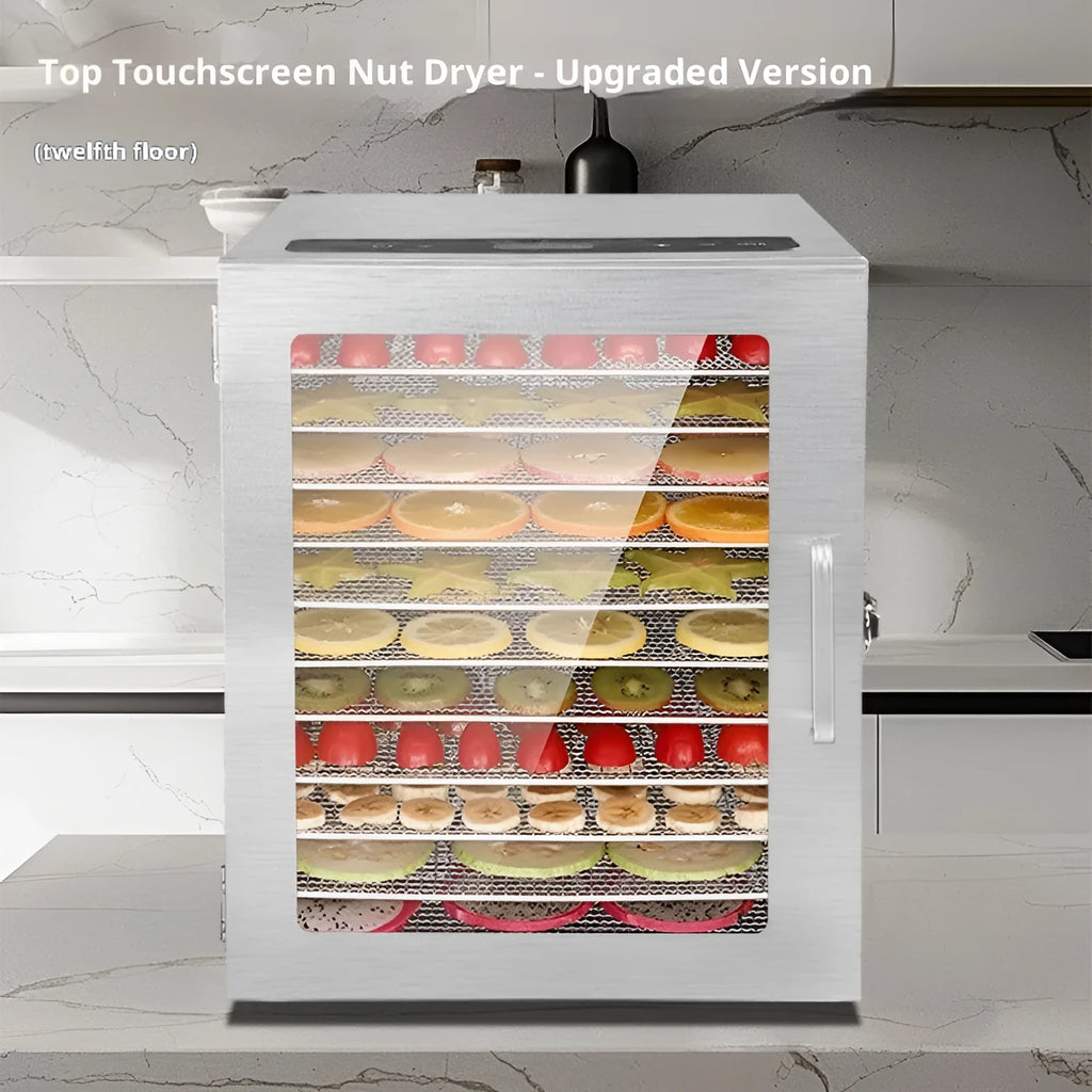 Portable home 18-layer stainless steel fruit dryer with top touch screen and 25L capacity on countertop