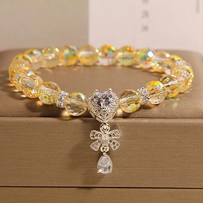 High-grade Austrian crystal love butterfly water drop bracelet for women in white crystal with metal chain and snowflake detail