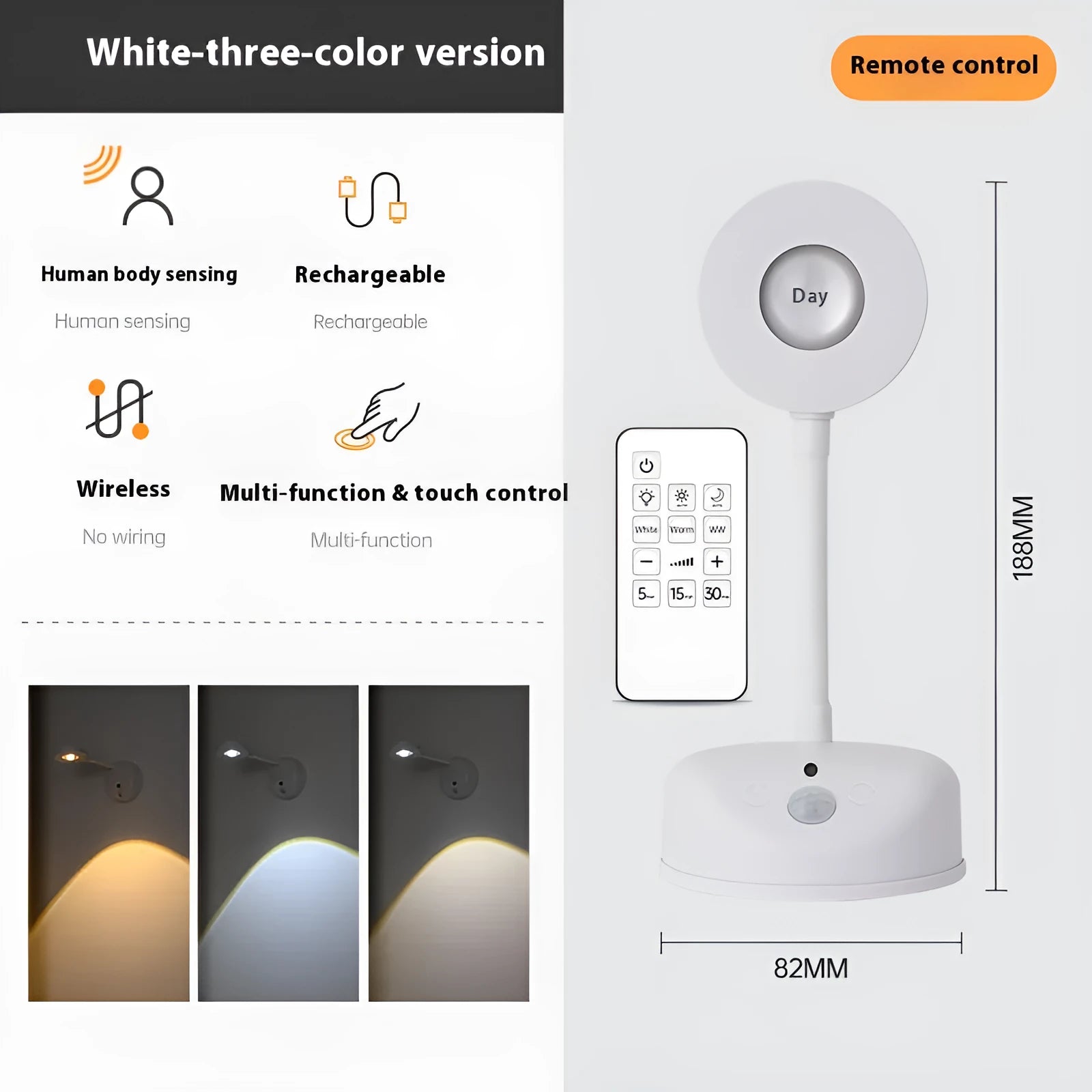 Geometric stereo design wireless wall lamp in black or white colour with remote control