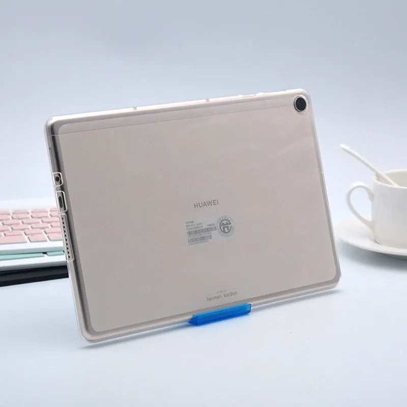 Clear transparent white ultra-thin silicone and TPU protective case for a tablet.