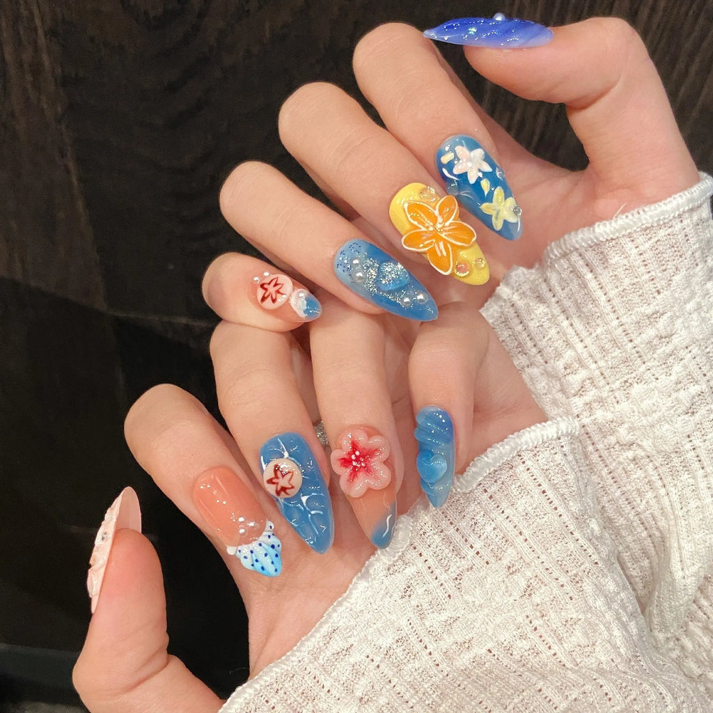 Plastic wearable armour with 3D jellyfish carving in almond nail colour