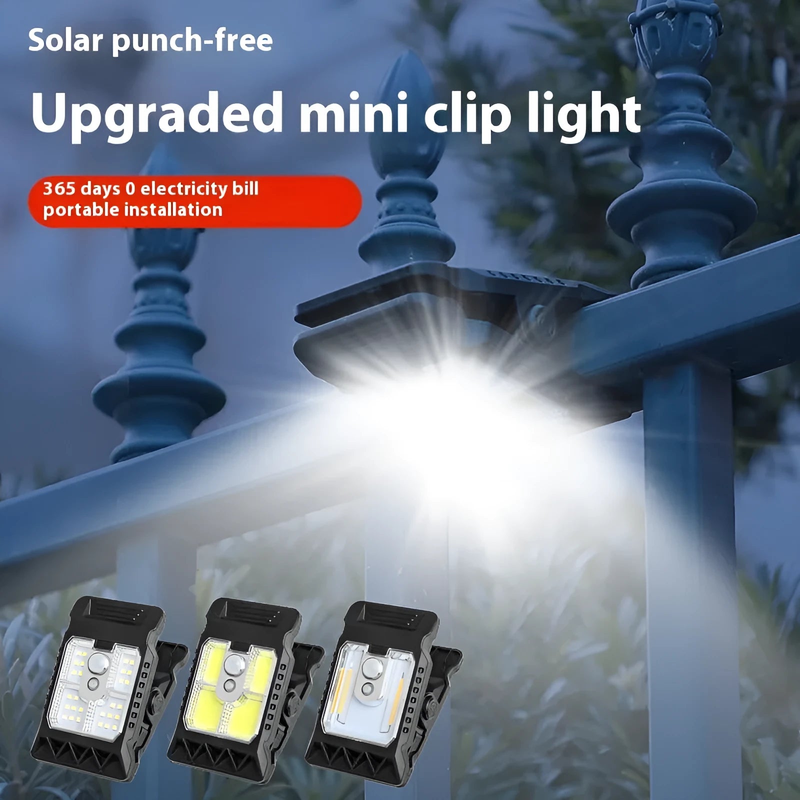 Intelligent induction clip lamp with motion sensor and compact 11.2x7.6cm waterproof design