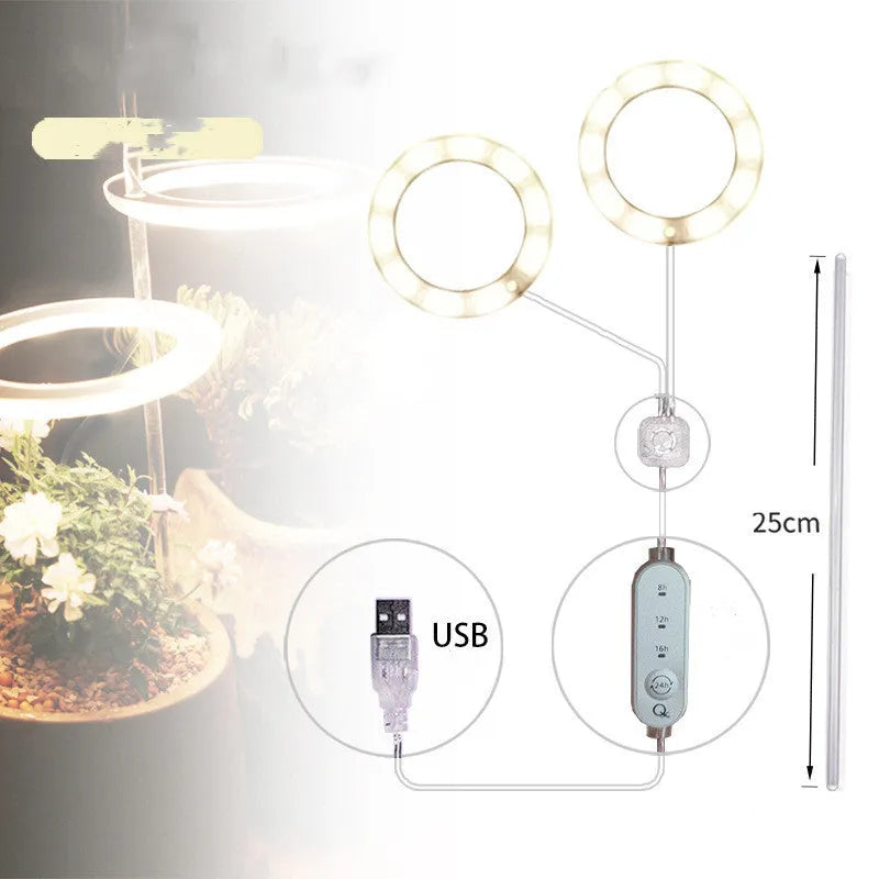 USB LED full spectrum plant grow light with acrylic stick on a table.