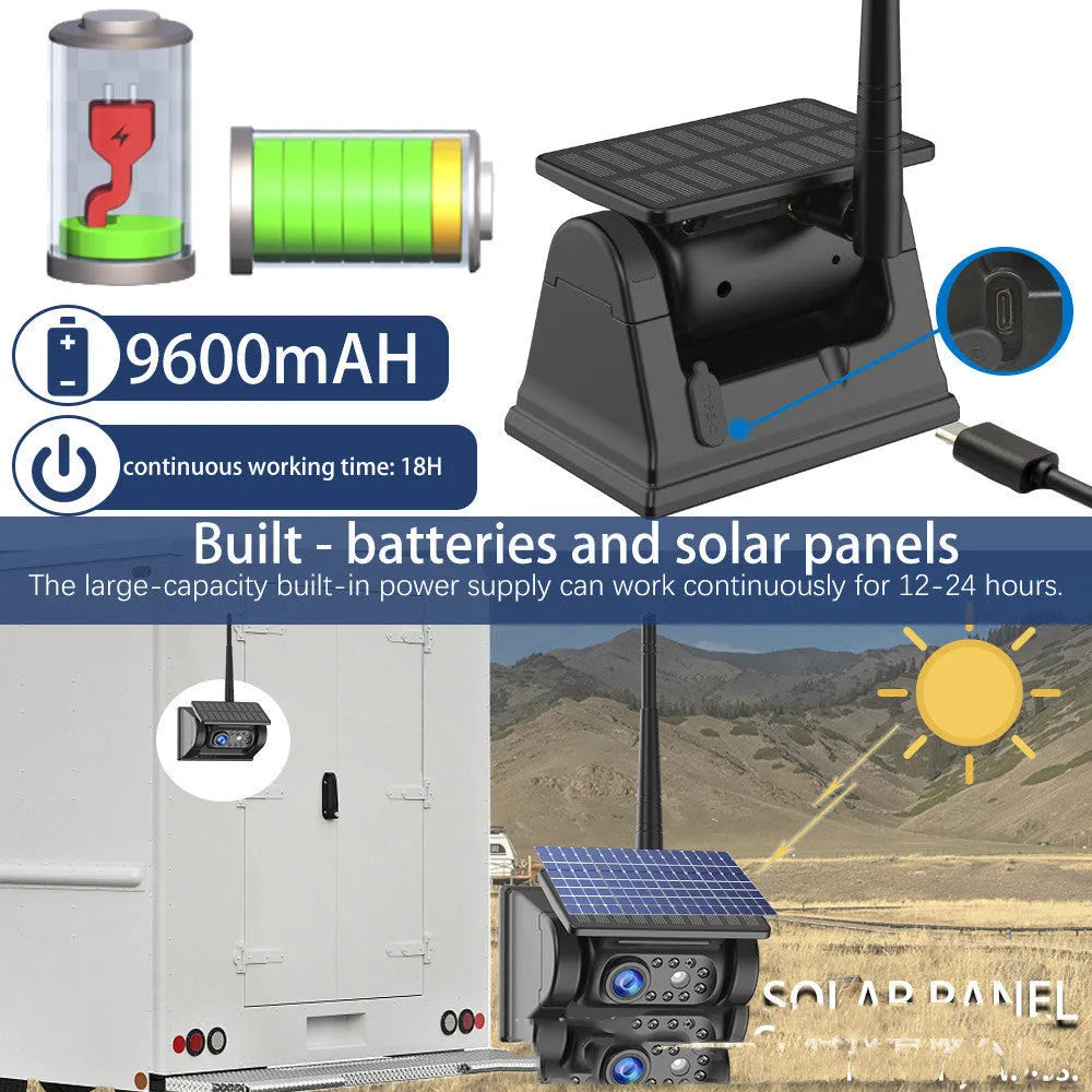 Solar wireless charging camera with aluminium alloy shell and magnet suction base for vehicle mounting.