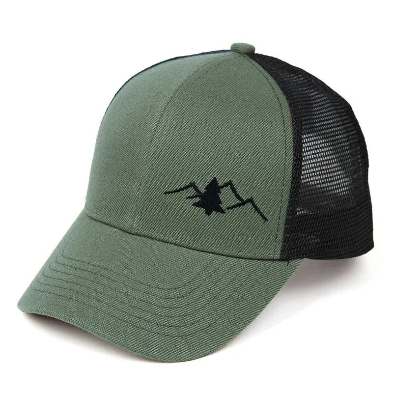 New outdoor trucker embroidered baseball cap for men in acrylic with dome crown and adjustable sizing