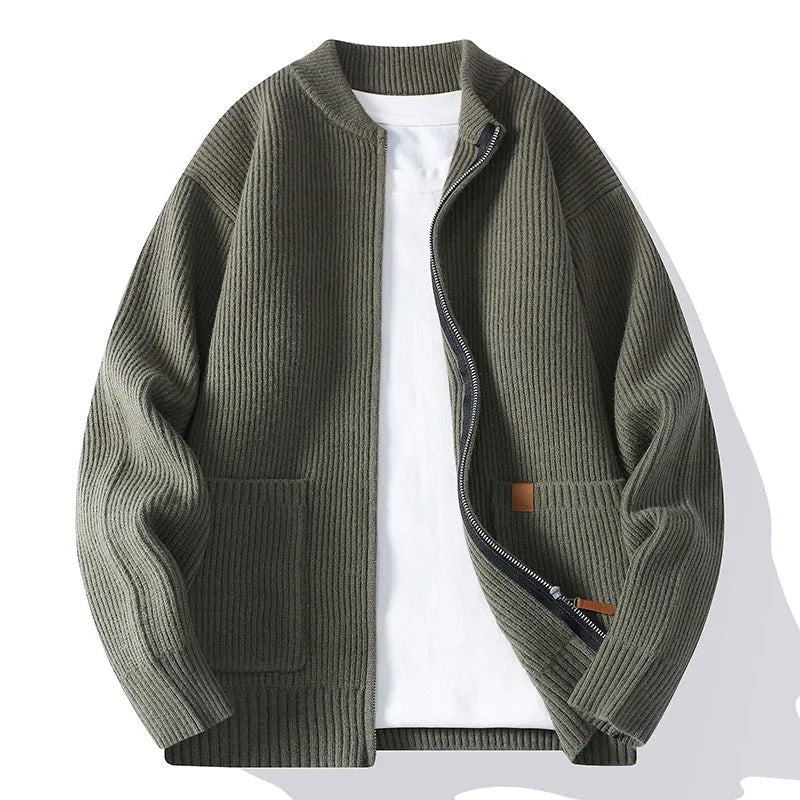 Men's striped sweater cardigan jacket in straight cut with chemical fibre blend construction