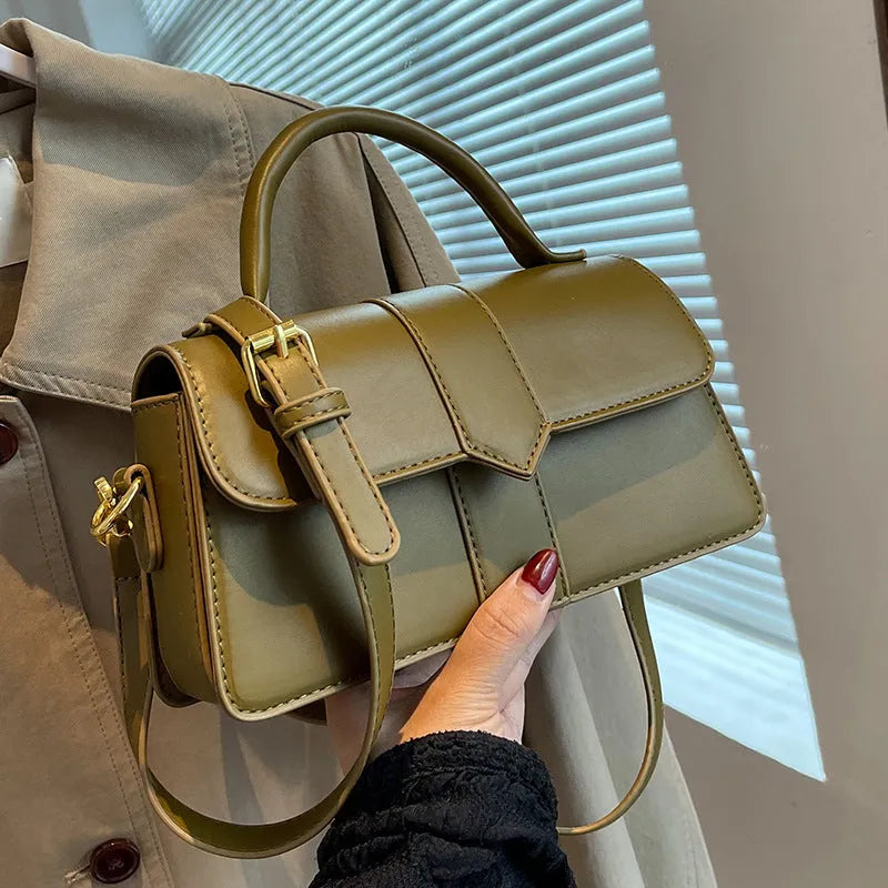 Women's PU leather messenger bag in horizontal square shape with file organisation and sandwich pocket