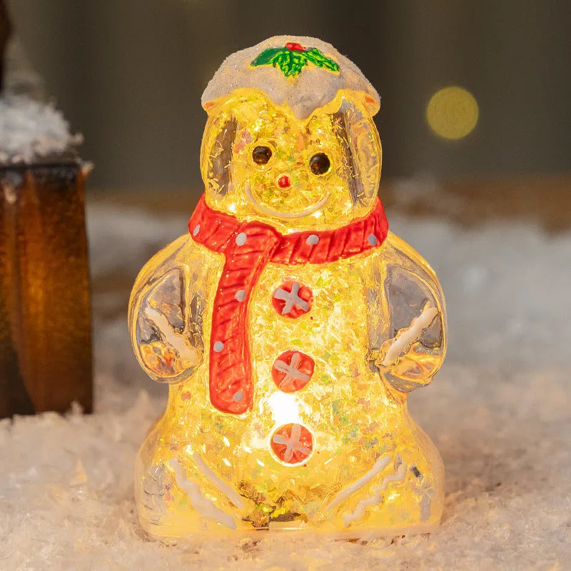 Glowing gingerbread man Christmas ornament with snowman design in four scarf colour options
