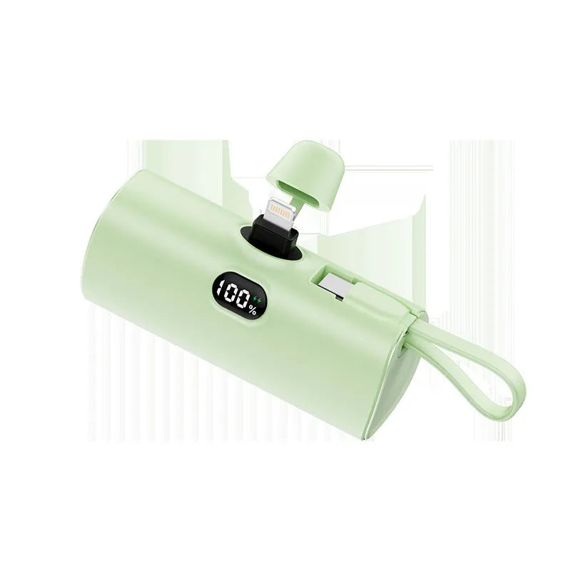 Capsule digital display wireless pocket power bank with built-in plug in multiple colours